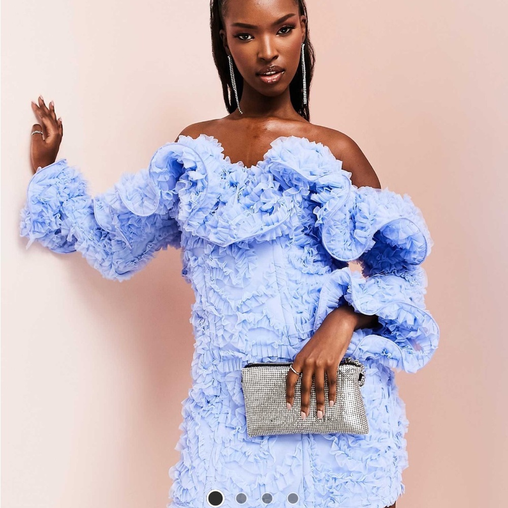 3D lace ruffle mini dress
